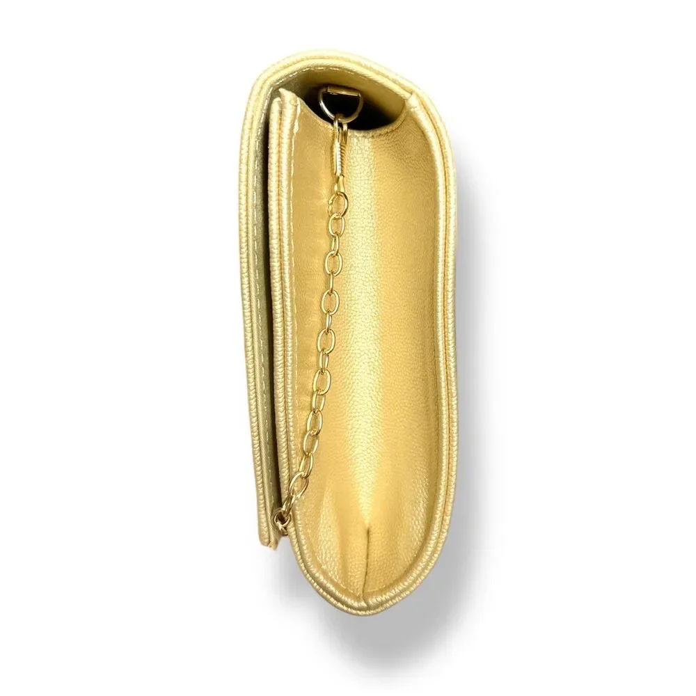 New CXL by Christian Lacroix Gold Paris Caviar Clutch Crossbody Detachable Chain